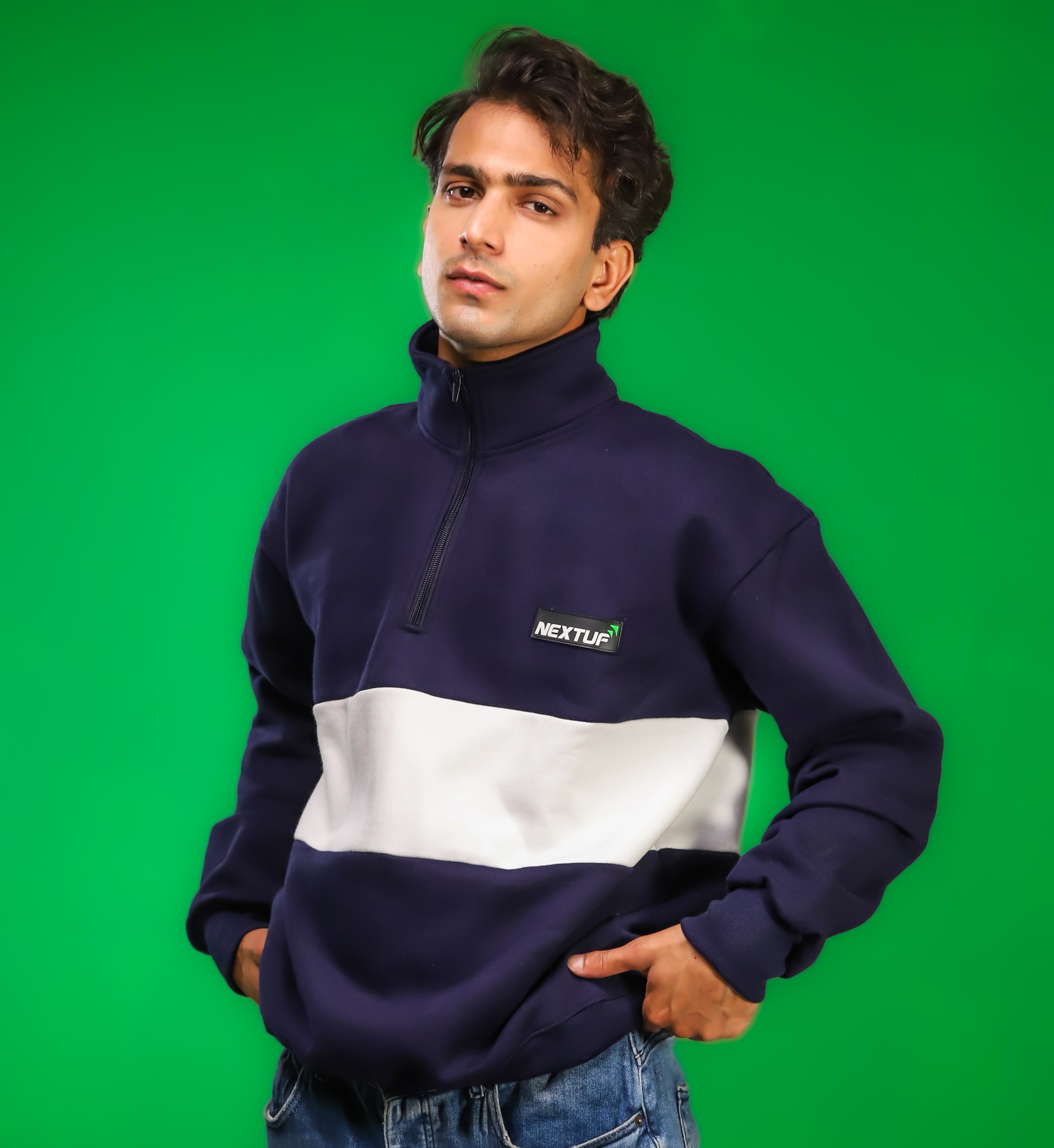 Heavyweight Collared-Navy Sweatshirt