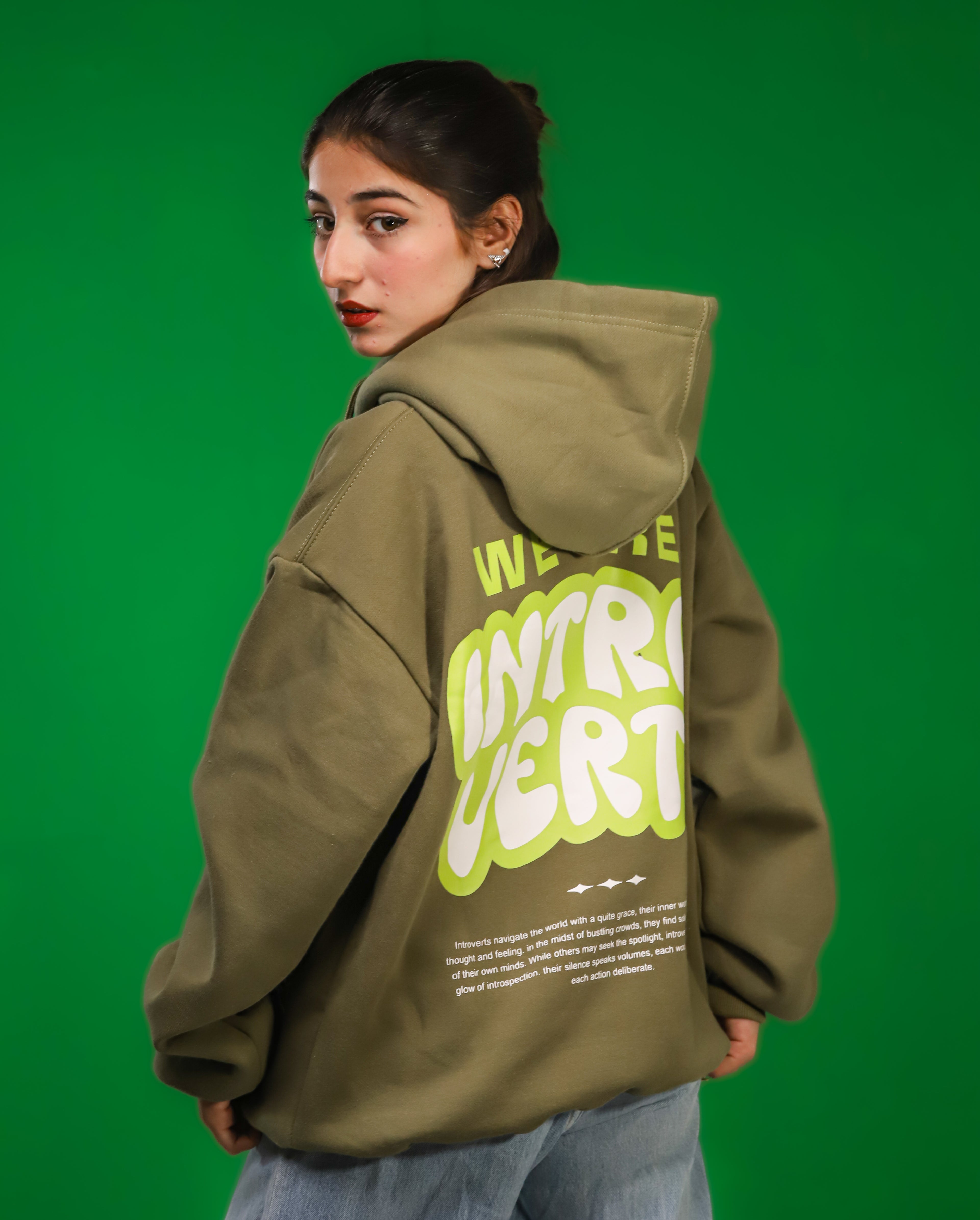 Introverts Olive-green Hoodie