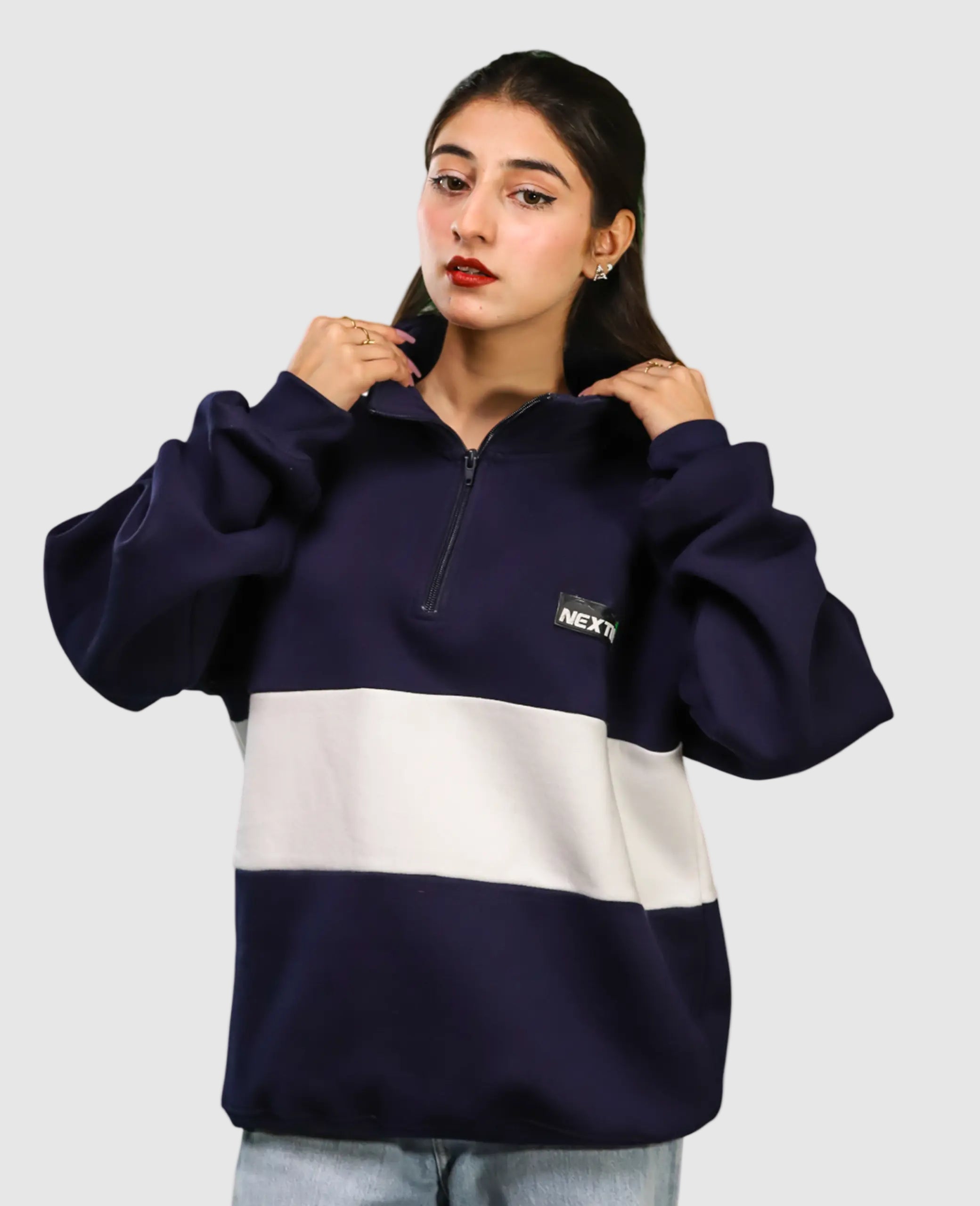 Heavyweight Collared-Navy Sweatshirt