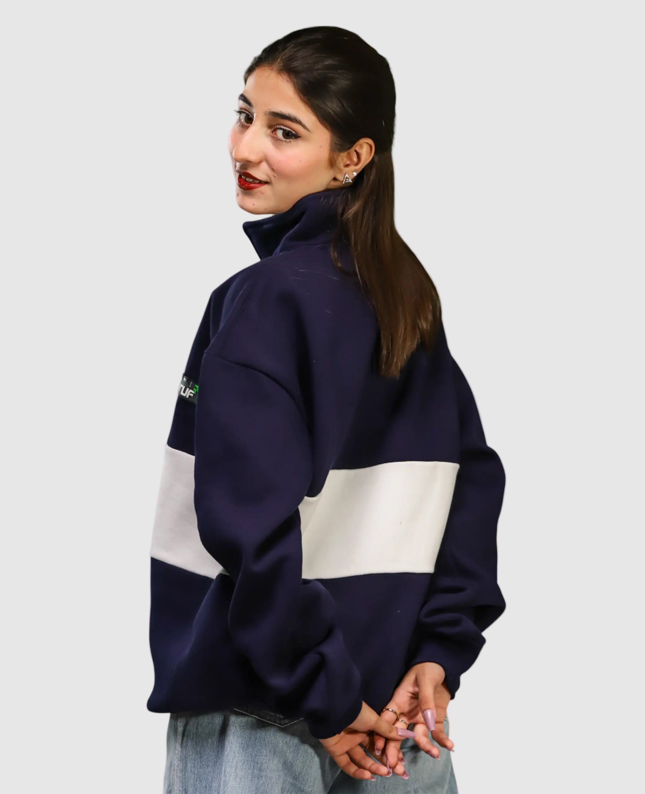 Heavyweight Collared-Navy Sweatshirt