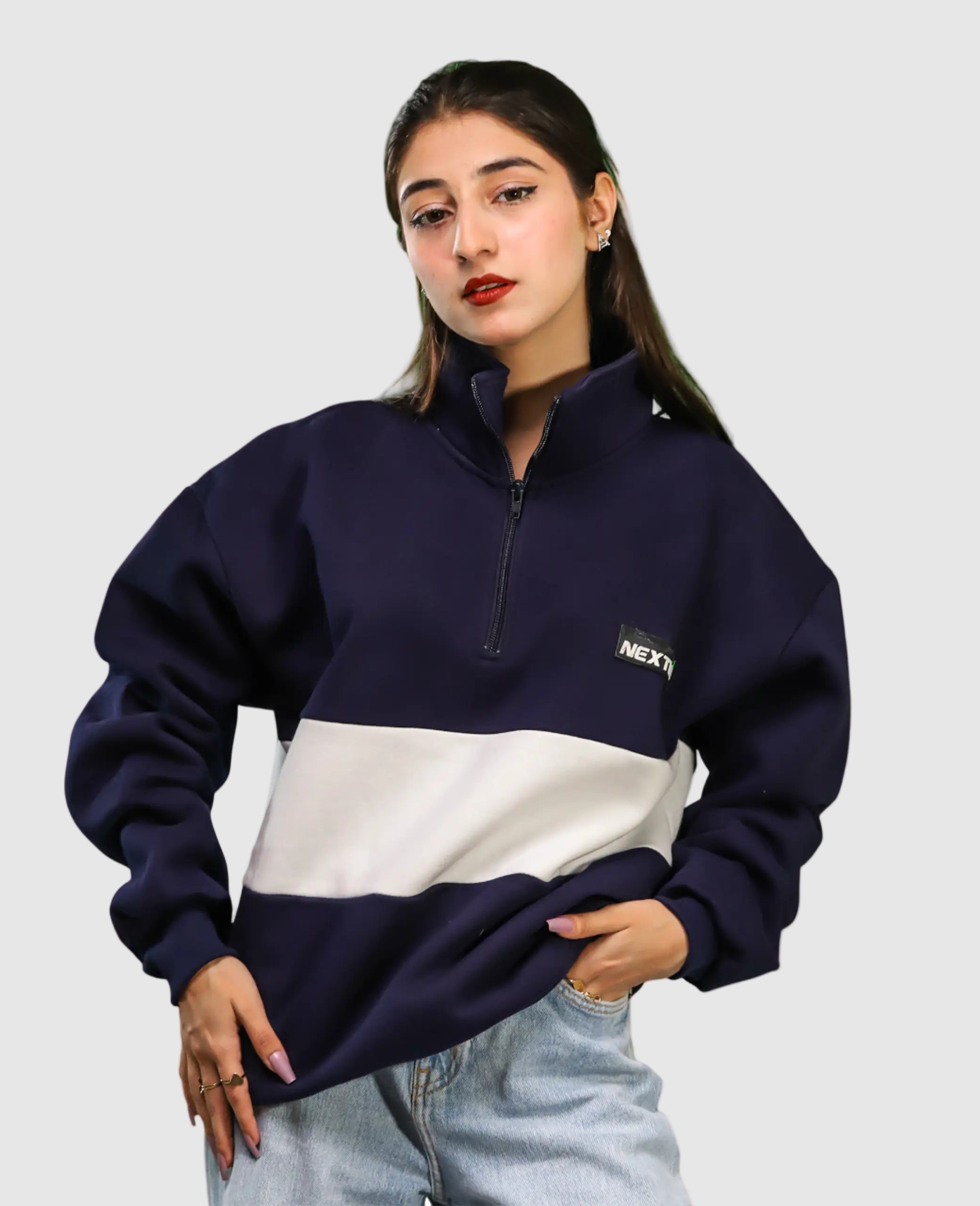 Heavyweight Collared-Navy Sweatshirt