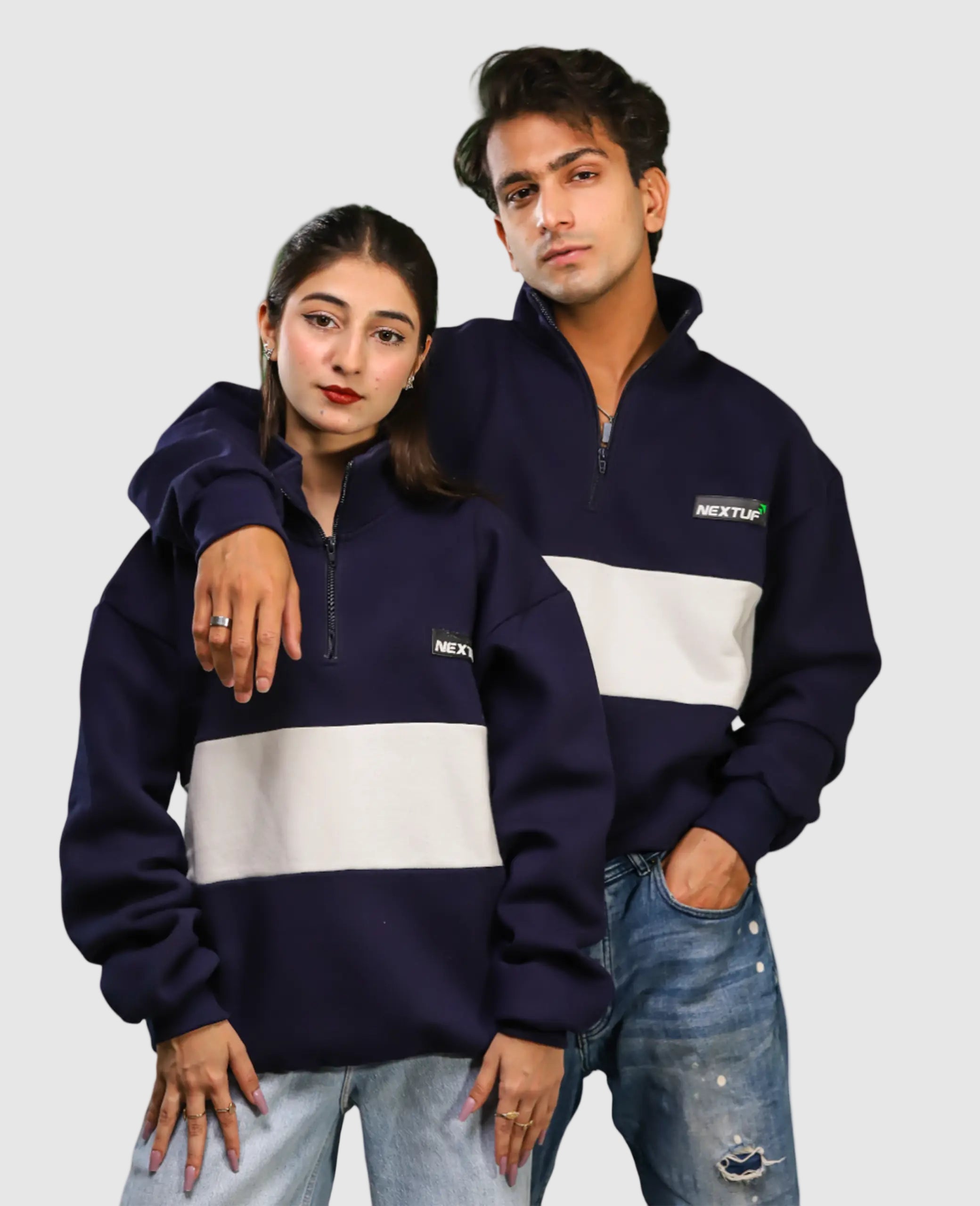 Heavyweight Collared-Navy Sweatshirt