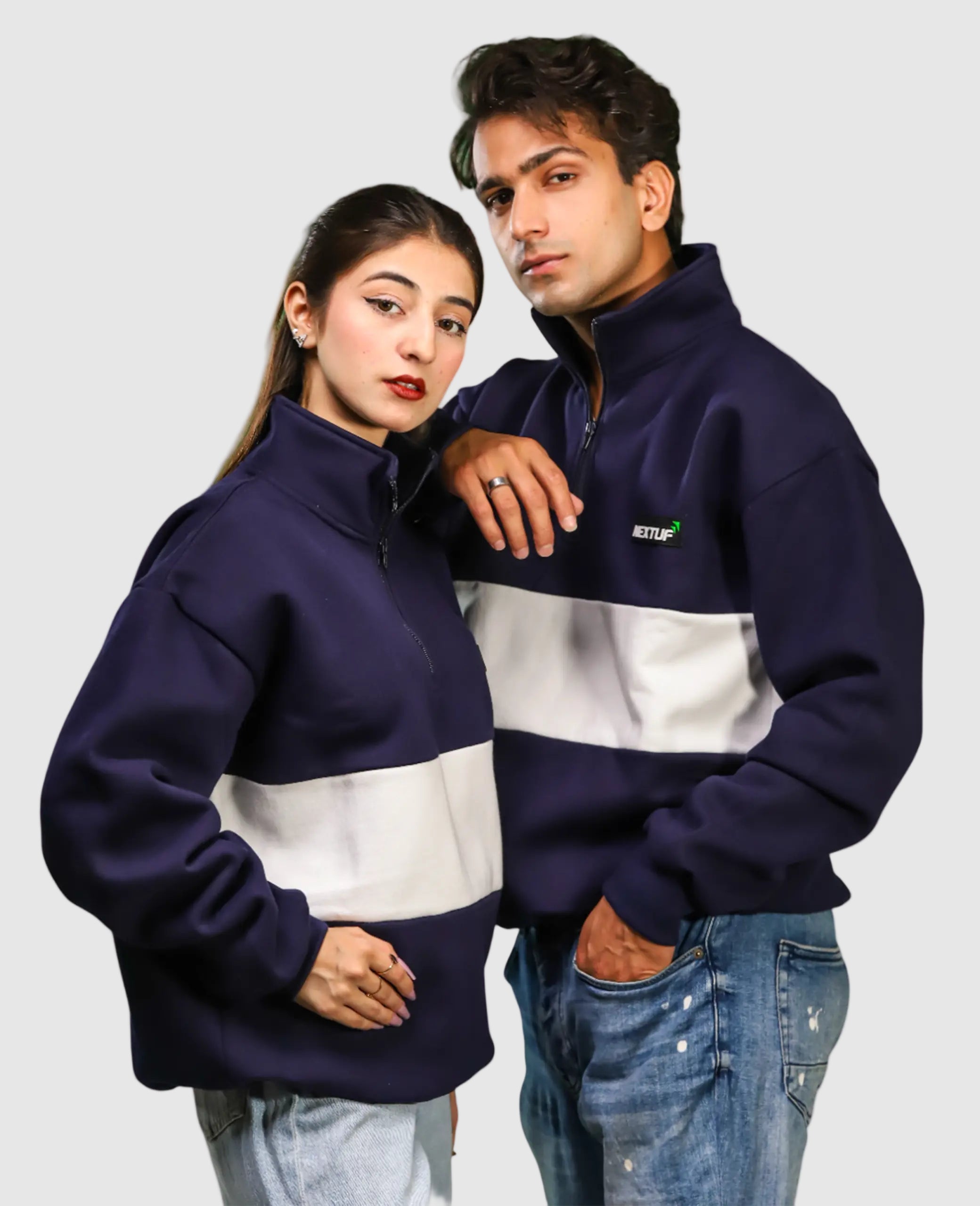 Heavyweight Collared-Navy Sweatshirt