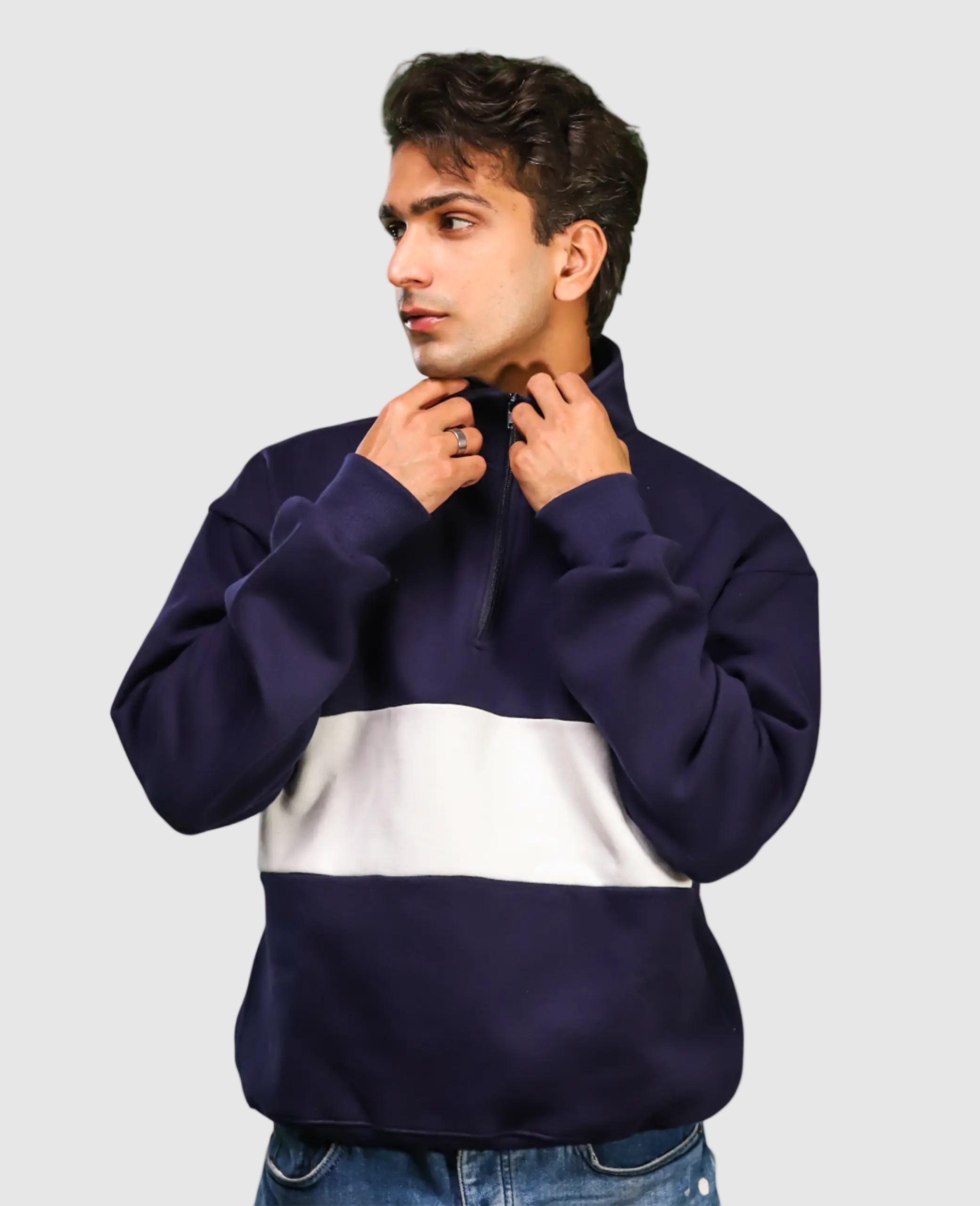Heavyweight Collared-Navy Sweatshirt