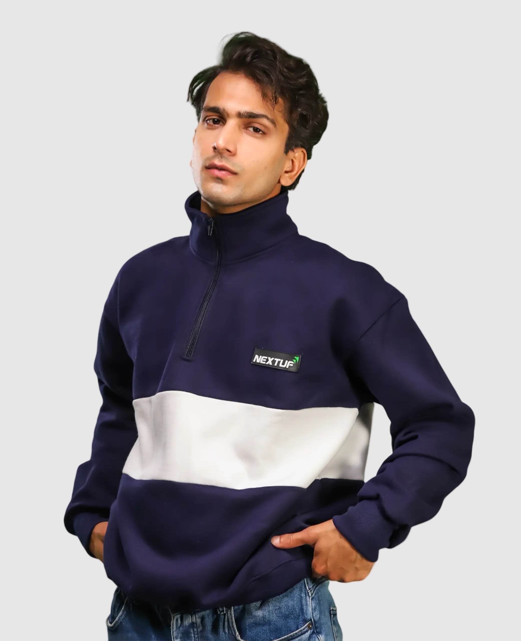 Heavyweight Collared-Navy Sweatshirt