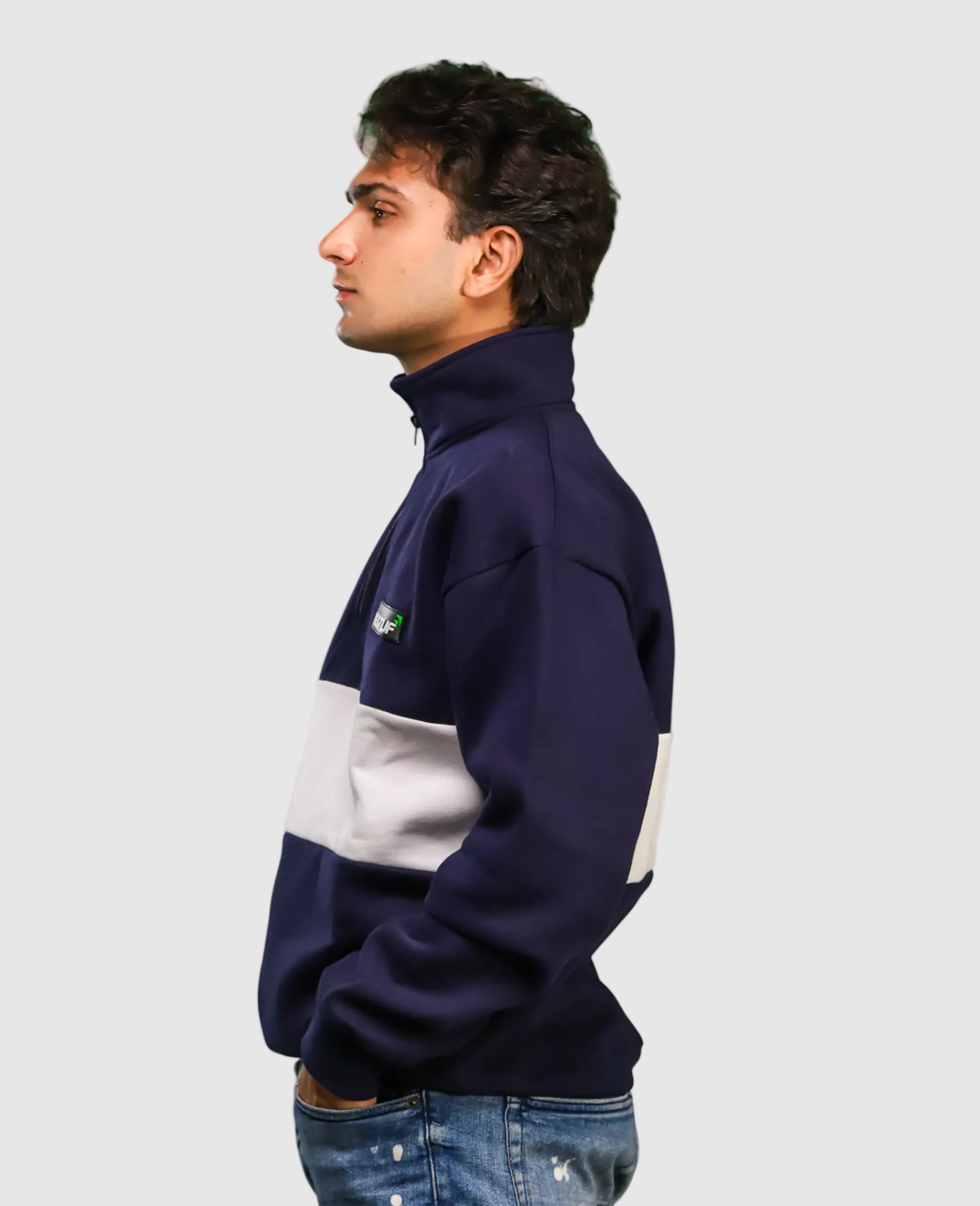 Heavyweight Collared-Navy Sweatshirt