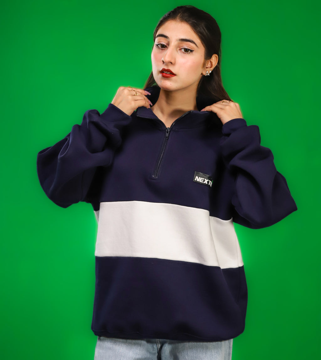 Heavyweight Collared-Navy Sweatshirt