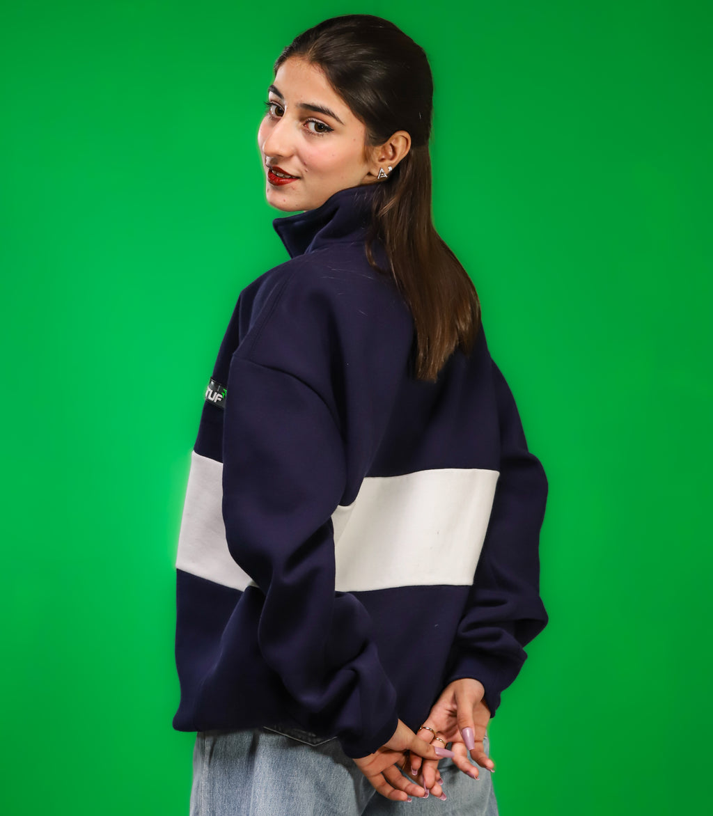 Heavyweight Collared-Navy Sweatshirt