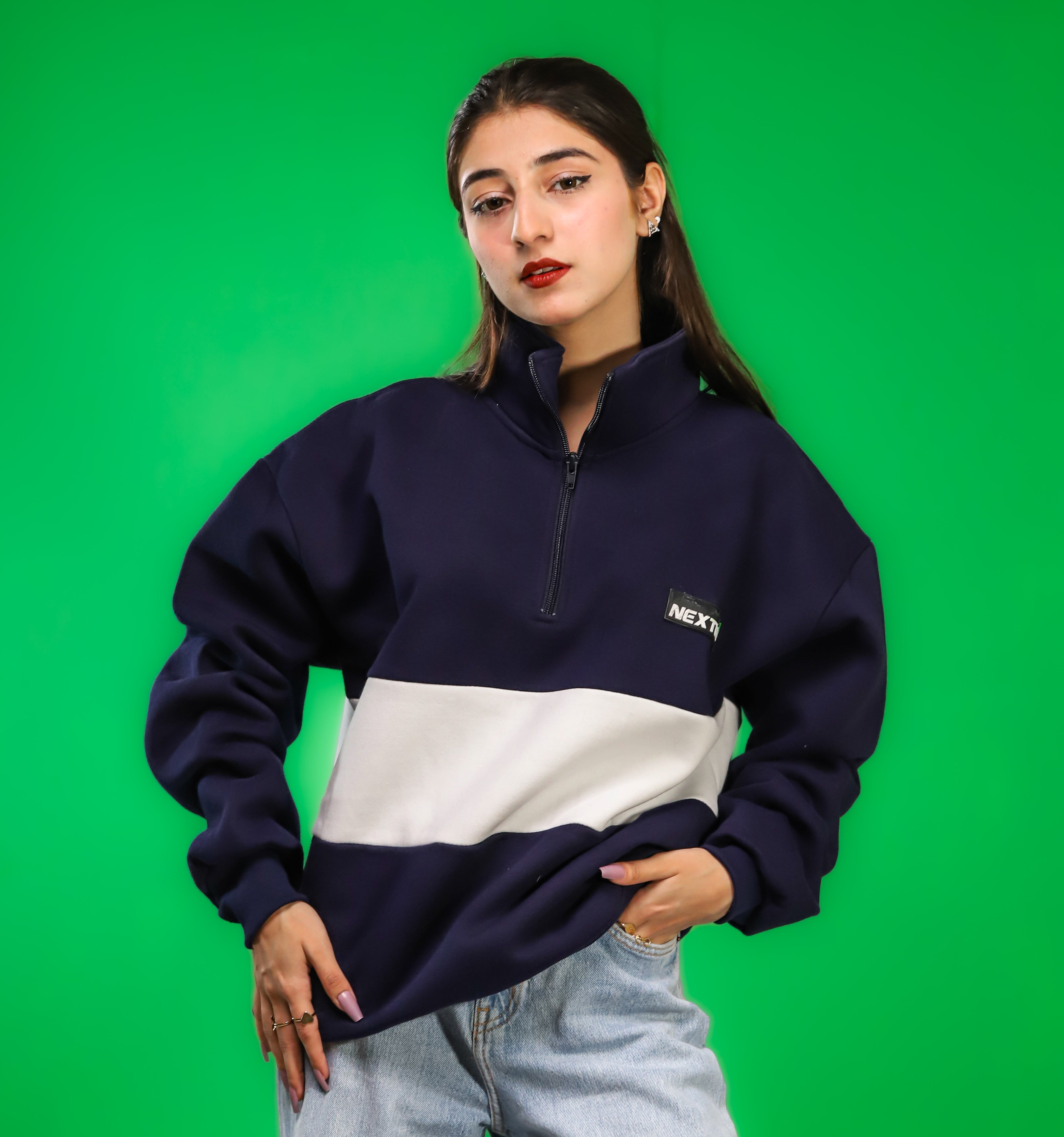 Heavyweight Collared-Navy Sweatshirt