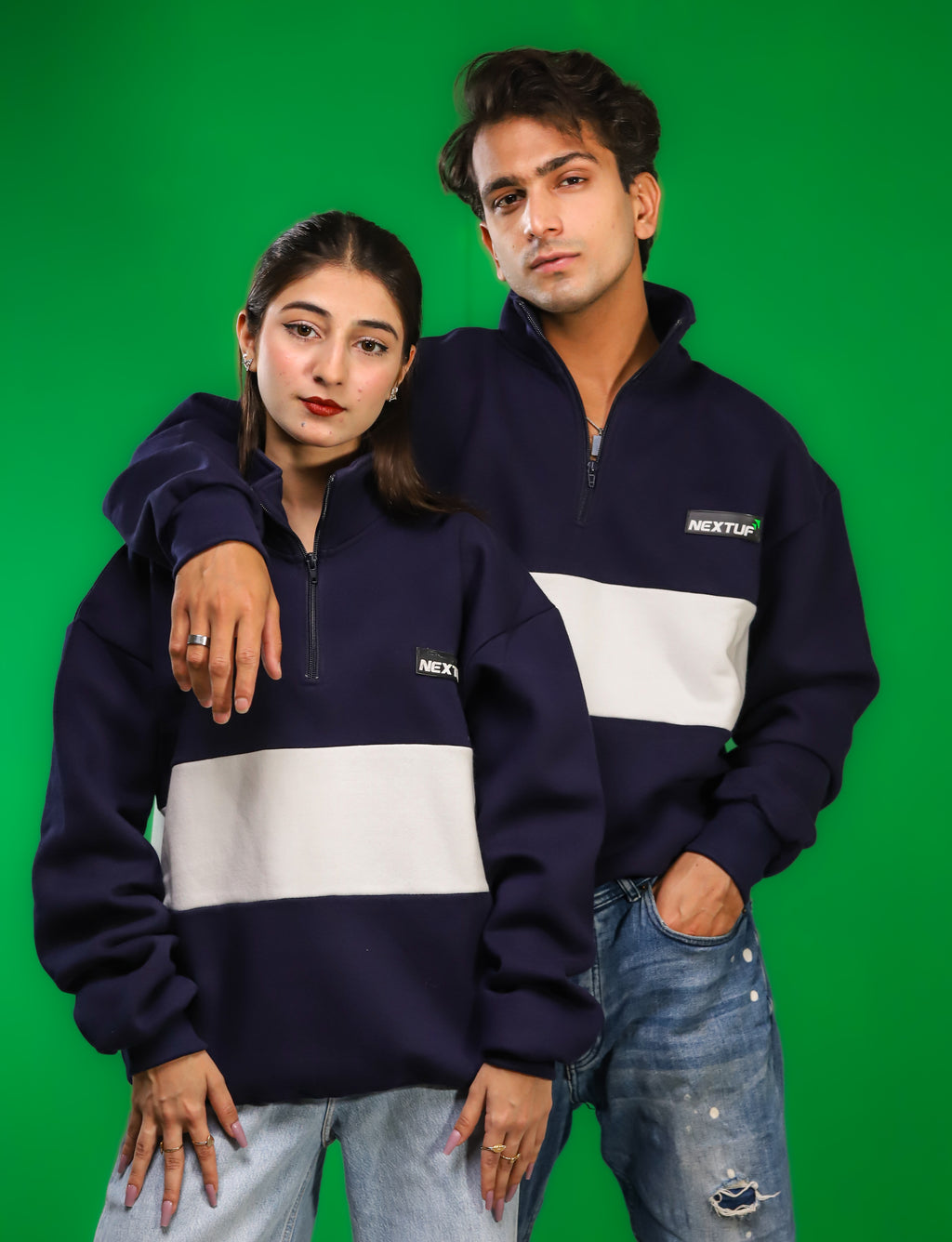 Heavyweight Collared-Navy Sweatshirt