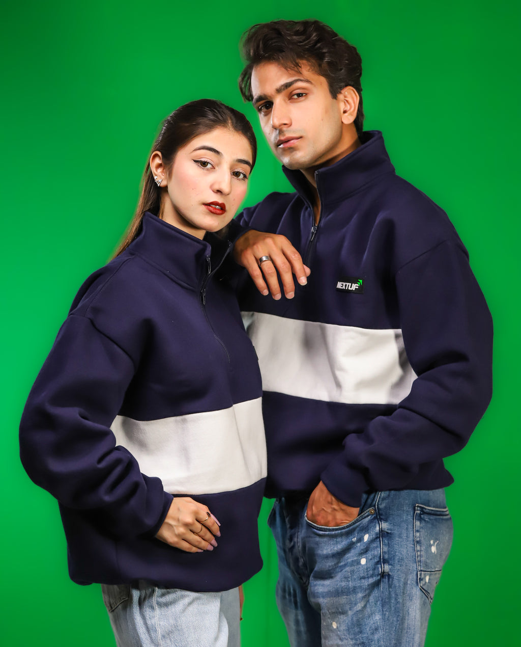 Heavyweight Collared-Navy Sweatshirt