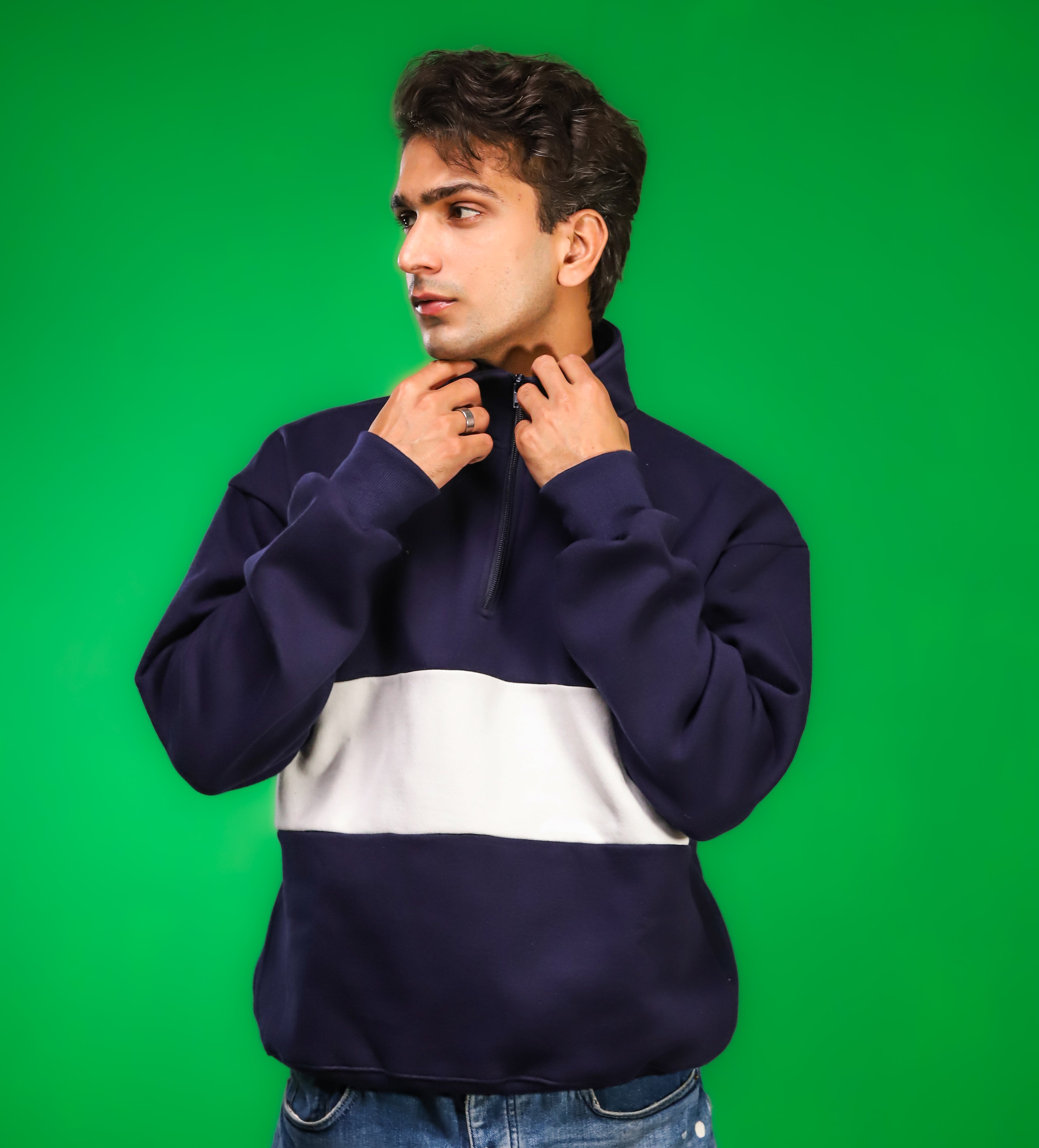 Heavyweight Collared-Navy Sweatshirt