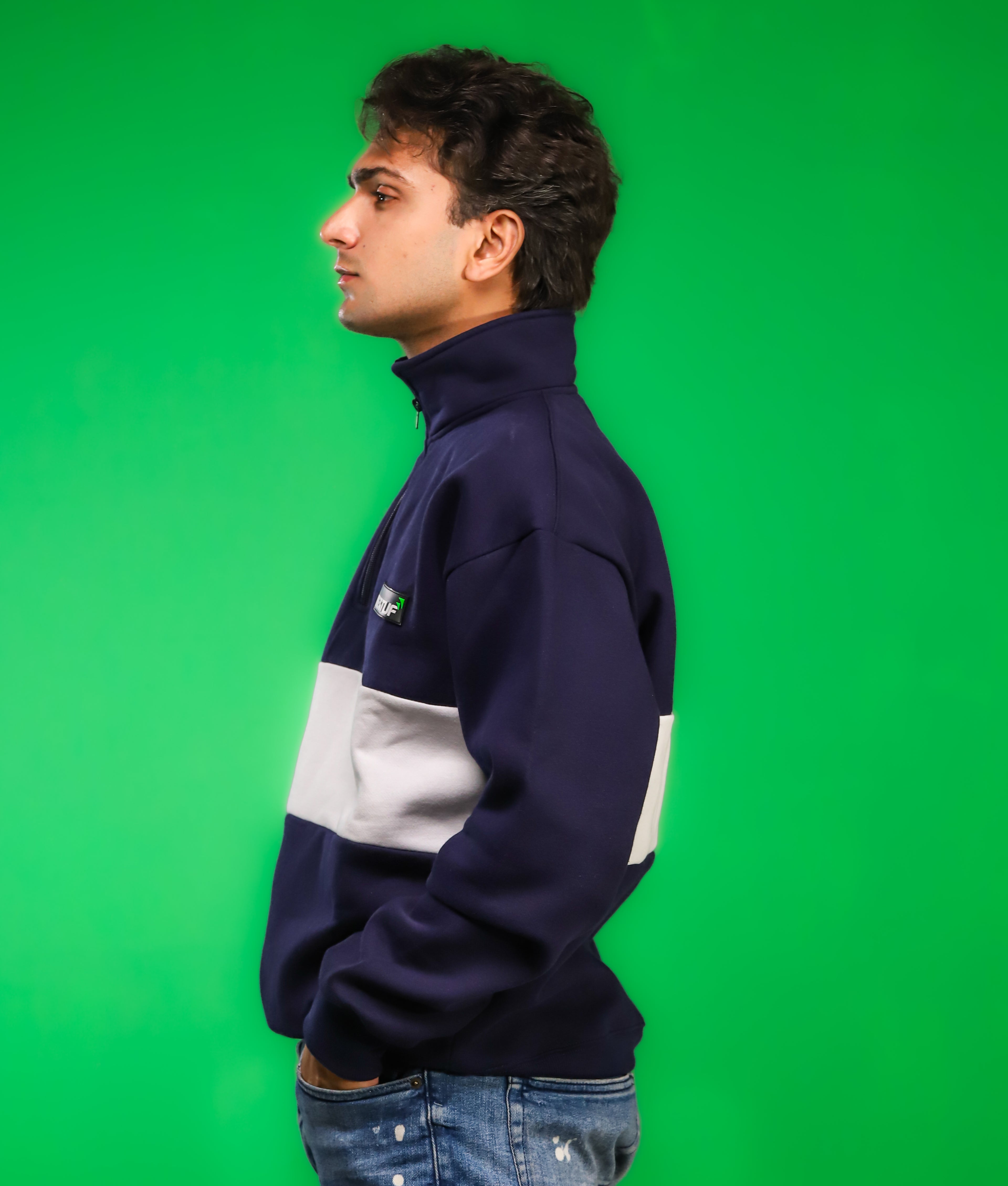 Heavyweight Collared-Navy Sweatshirt