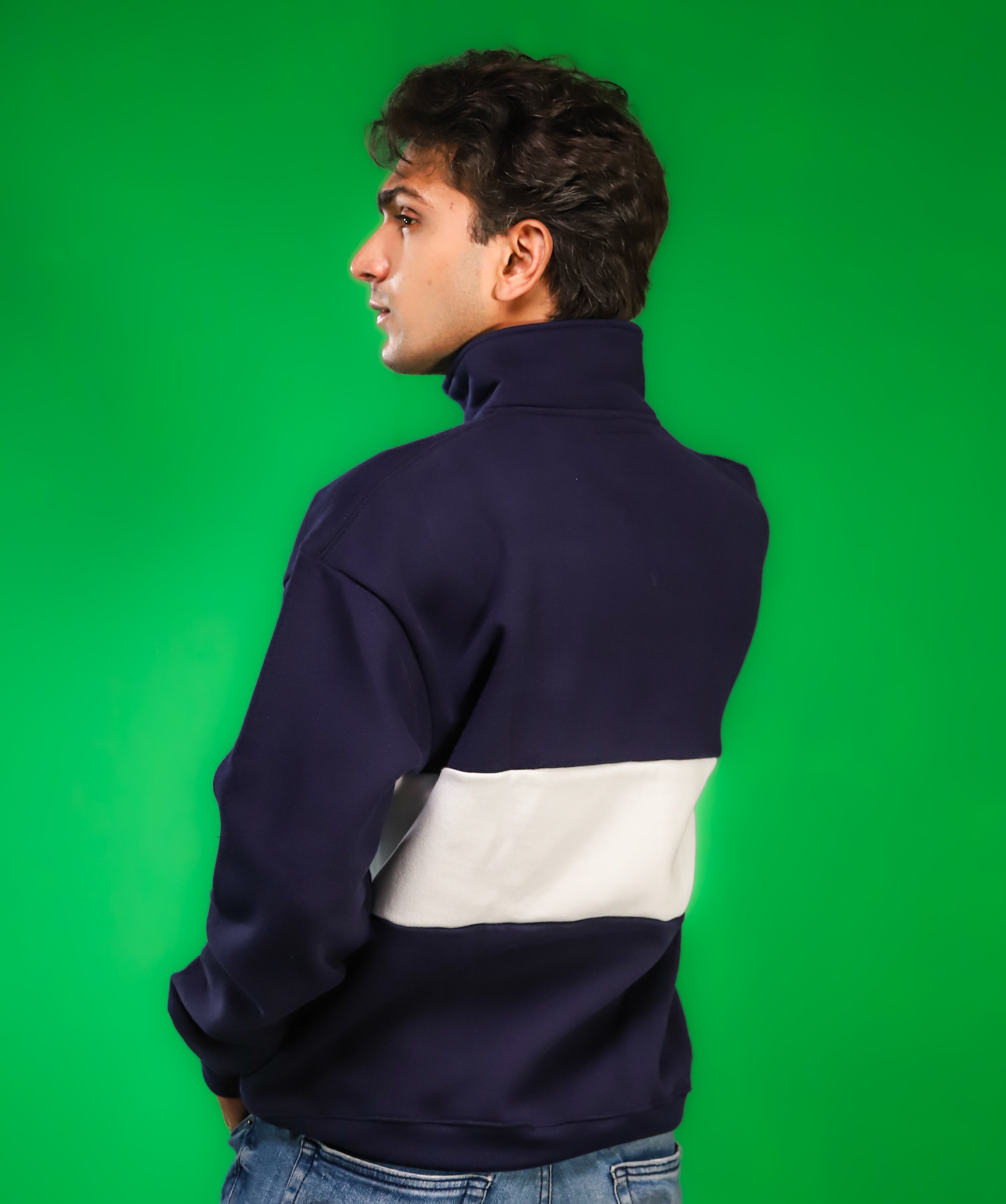 Heavyweight Collared-Navy Sweatshirt