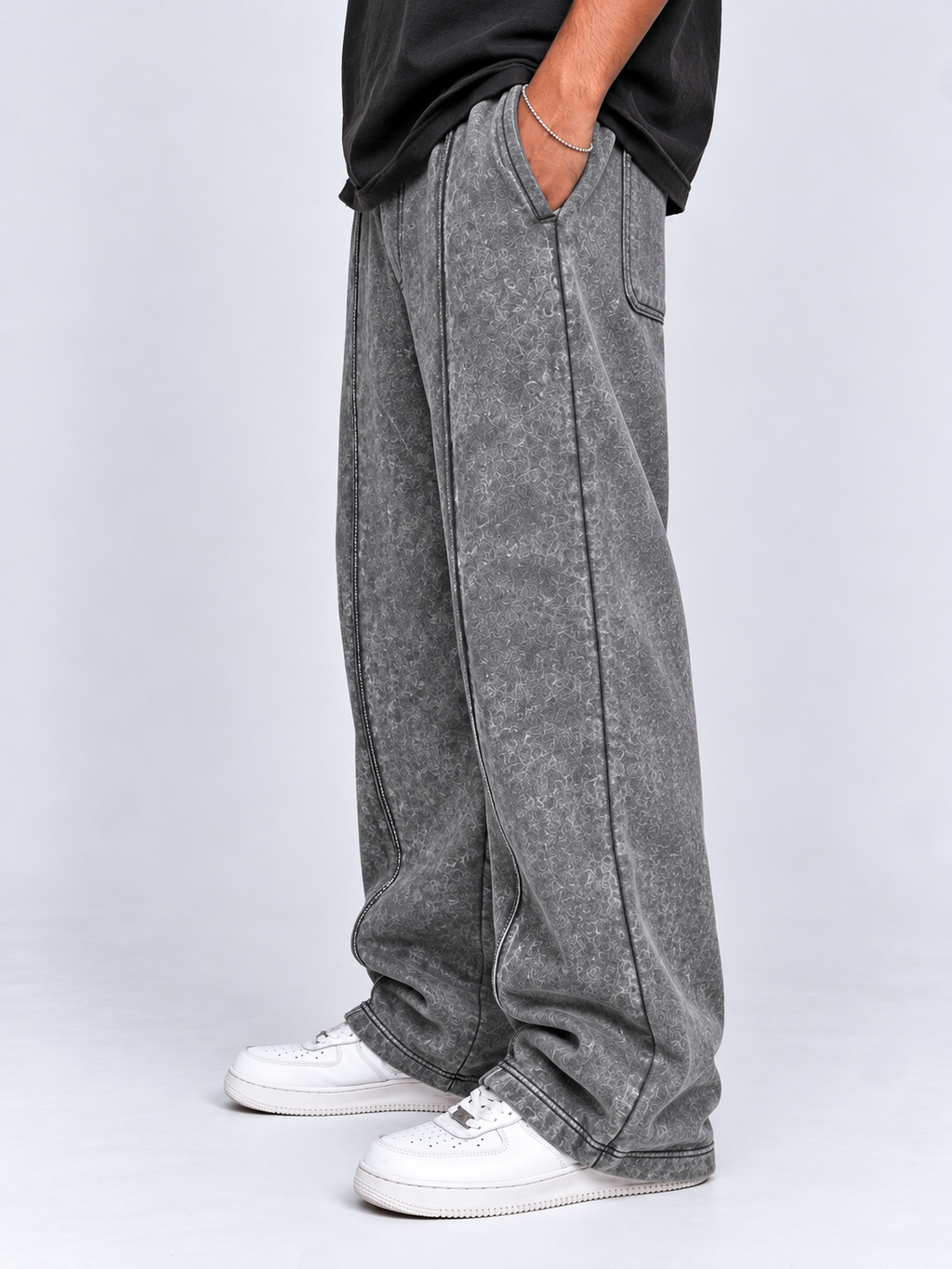 Stone Washed Grey Baggy Trouser