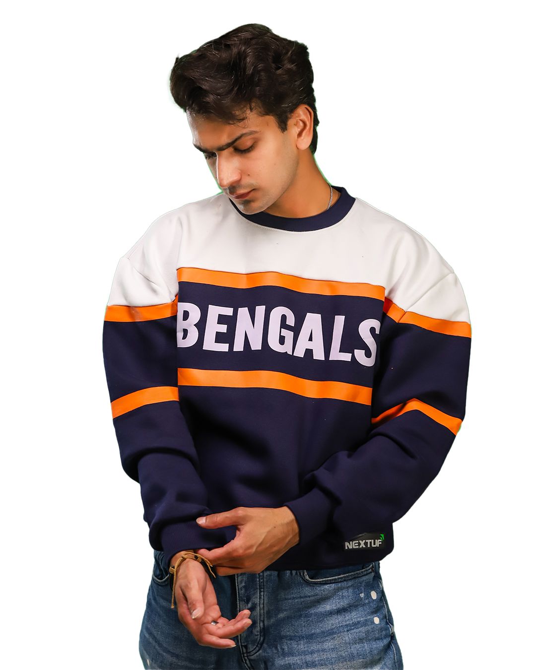 Heavyweight Bengals-Pattern Sweatshirt Fleece Nextuf.Store s Navy 