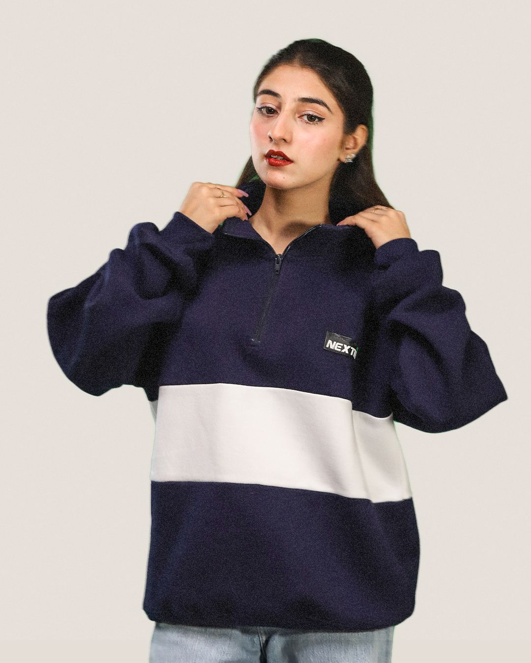 Heavyweight Collared-Navy Sweatshirt Fleece Nextuf.Store 