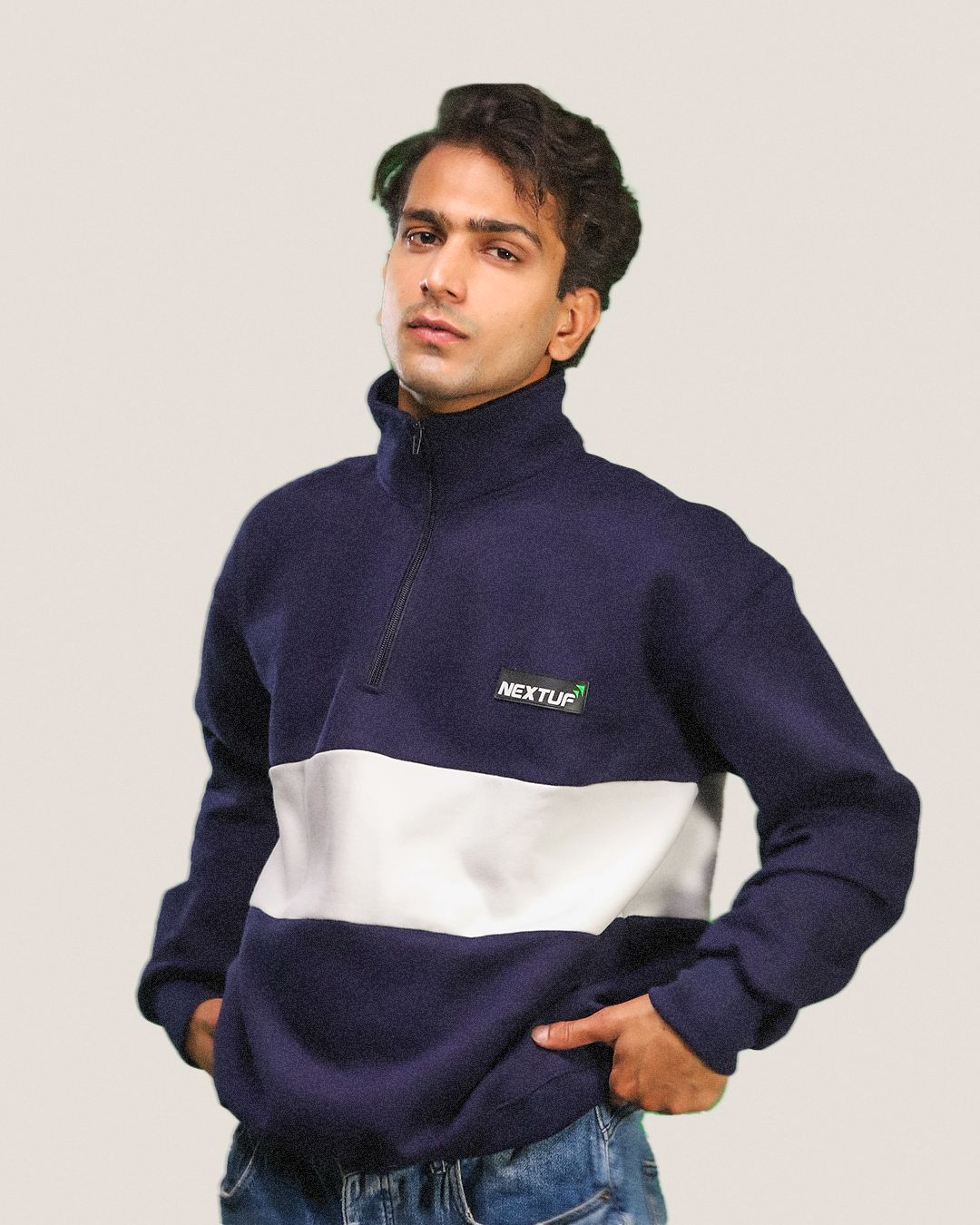 Heavyweight Collared-Navy Sweatshirt Fleece Nextuf.Store Navy s 