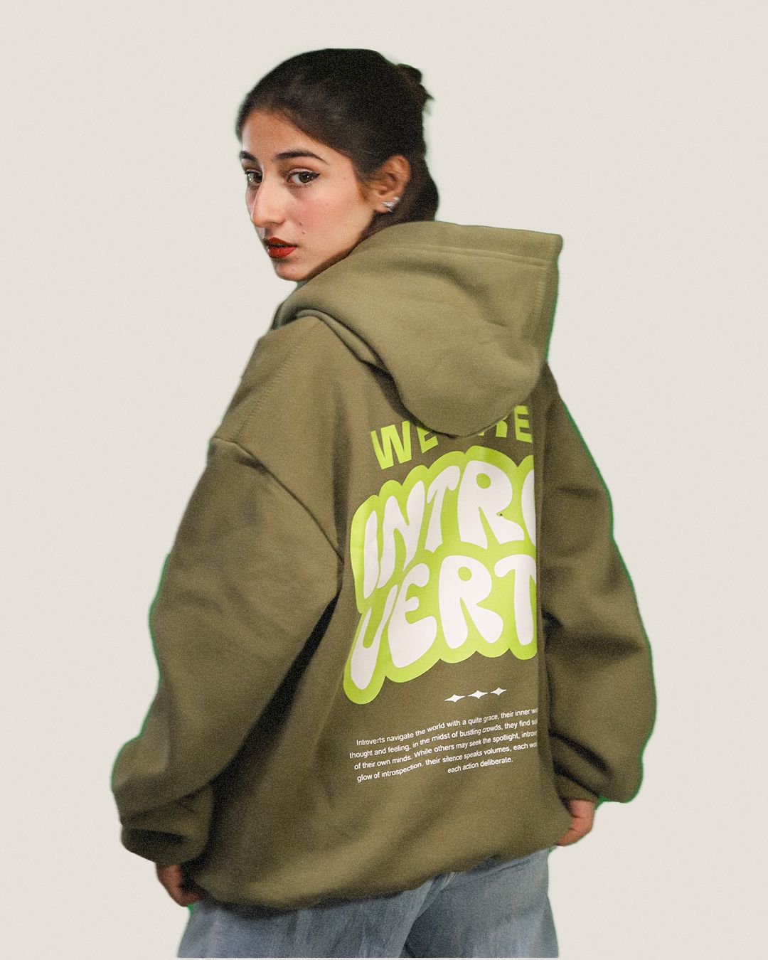 Introverts Olive-green Hoodie Fleece Nextuf.Store 