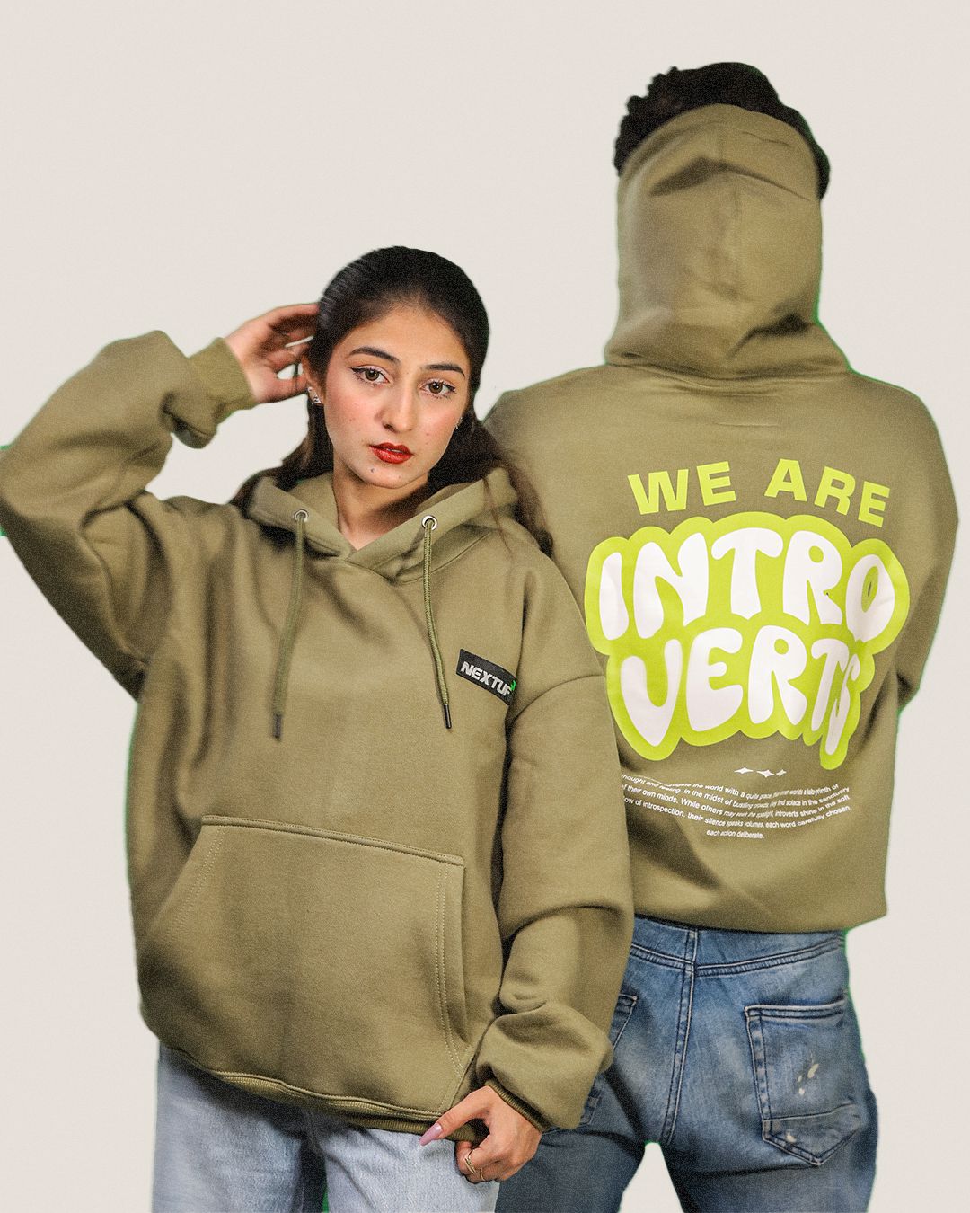 Introverts Olive-green Hoodie Fleece Nextuf.Store Green s 