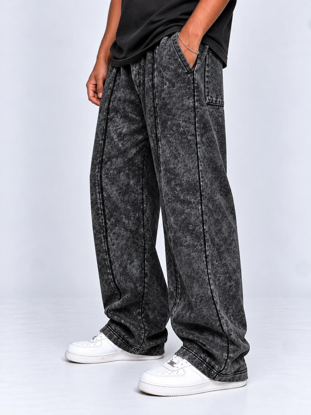 Stone Washed Black Baggy Trouser