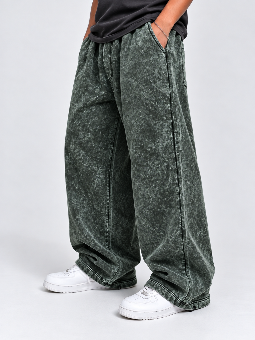 Acid-Washed Green Baggy Trouser