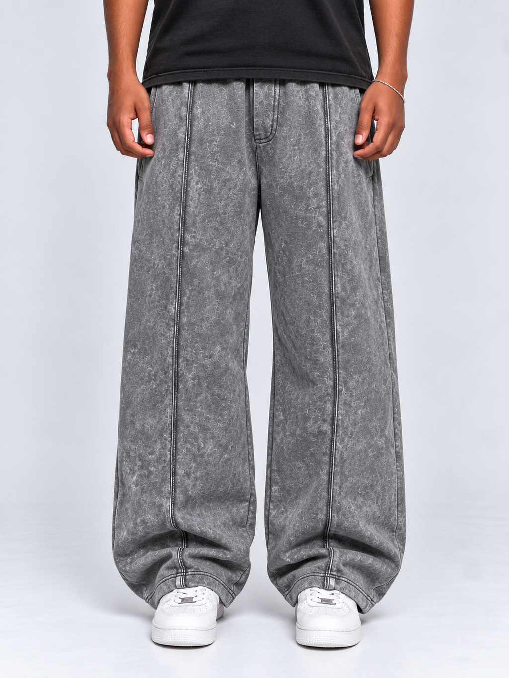 Stone Washed Grey Baggy Trouser