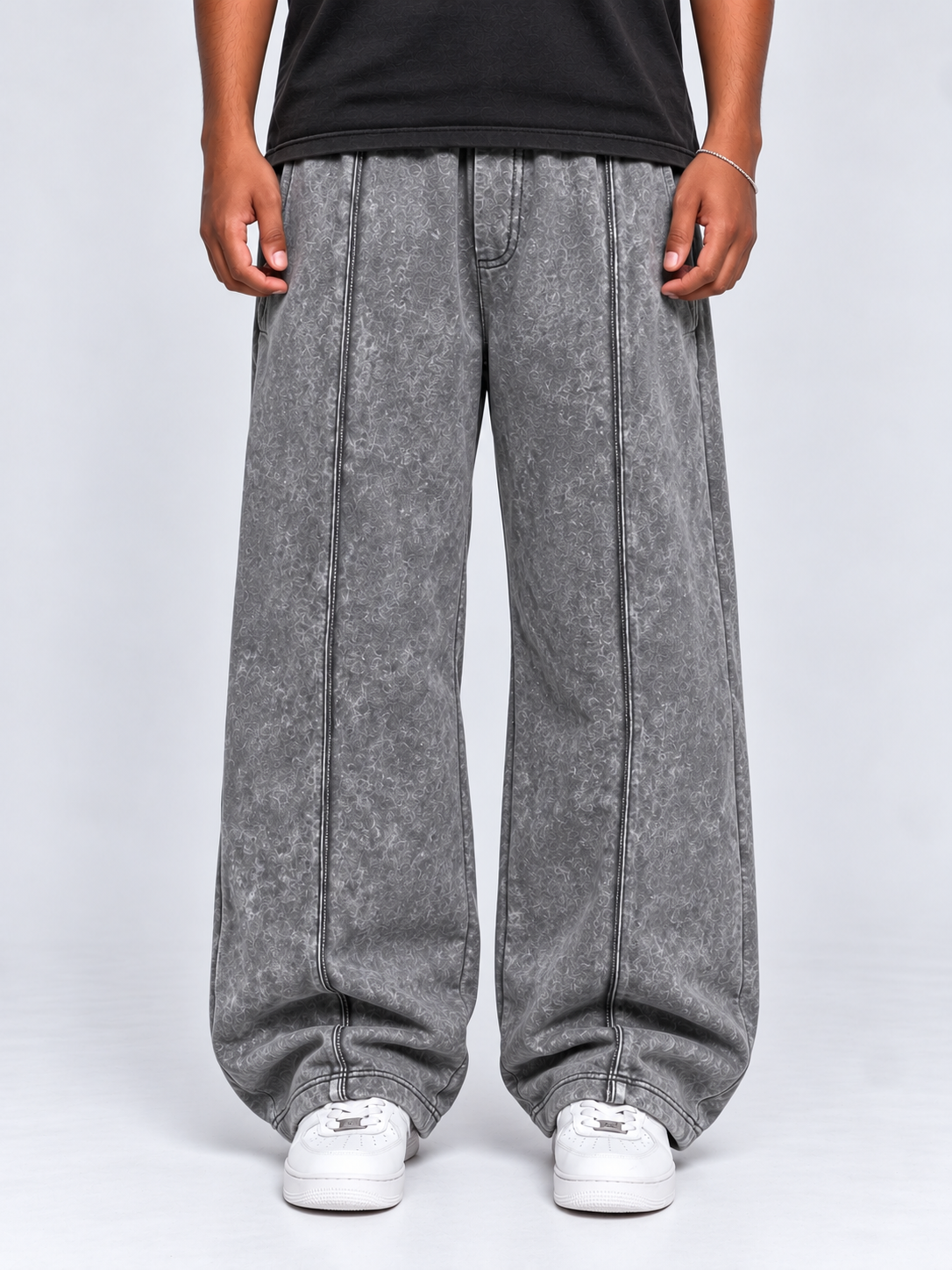 Stone Washed Grey Baggy Trouser