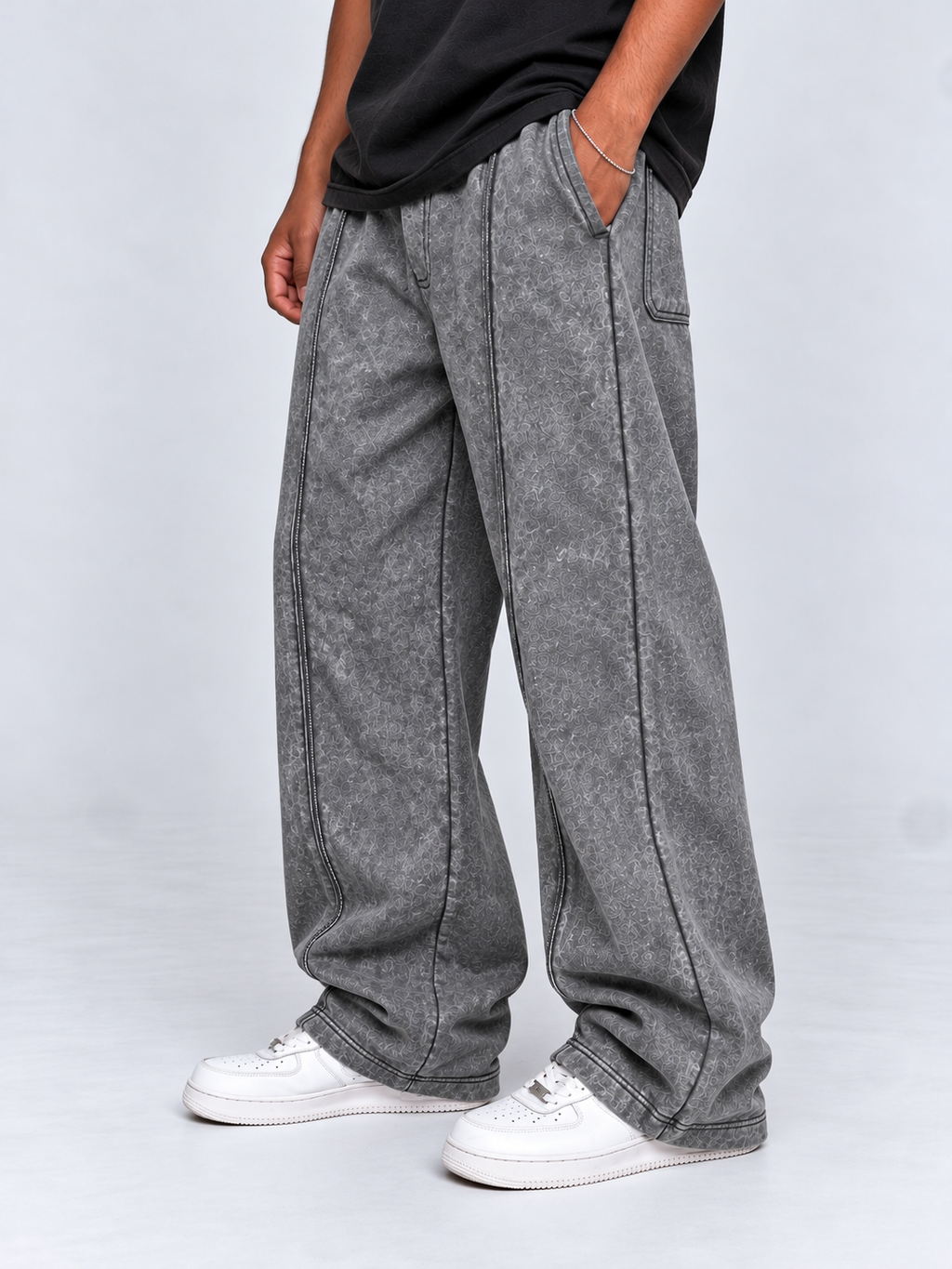Stone Washed Grey Baggy Trouser