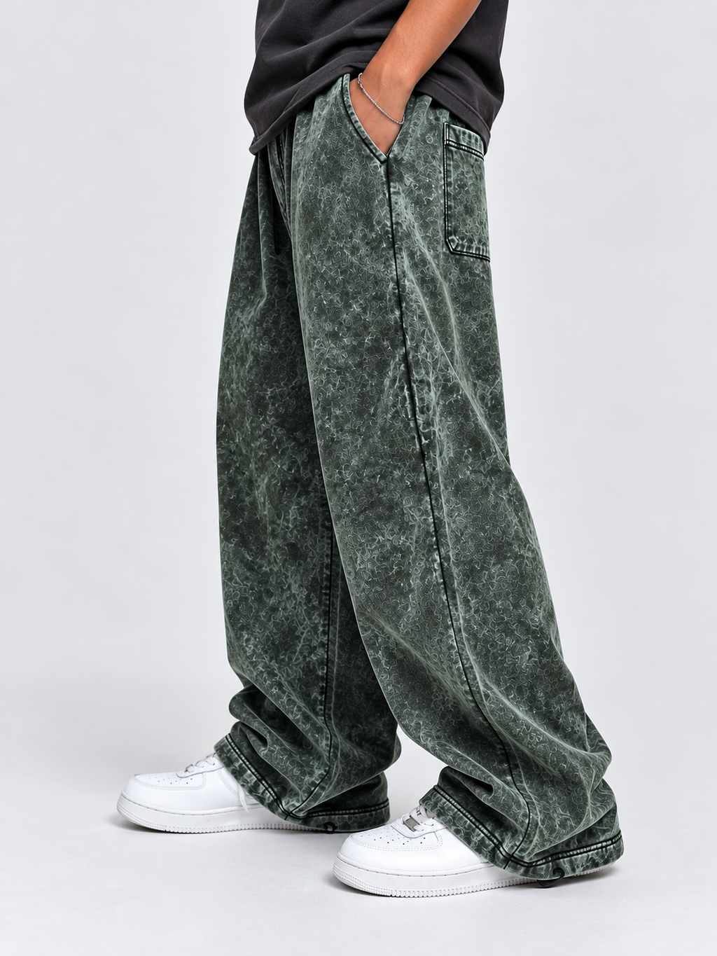 Acid-Washed Green Baggy Trouser