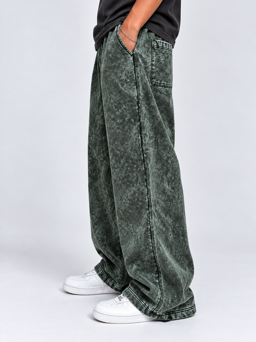 Acid-Washed Green Baggy Trouser