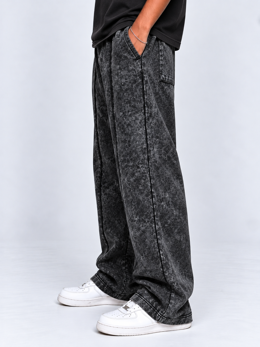 Stone Washed Black Baggy Trouser