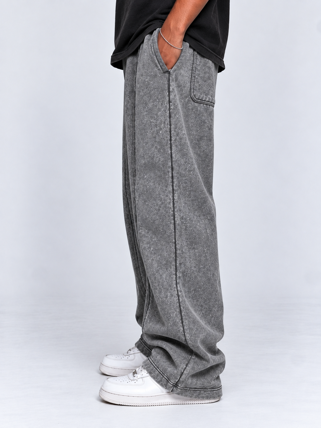 Stone Washed Grey Baggy Trouser