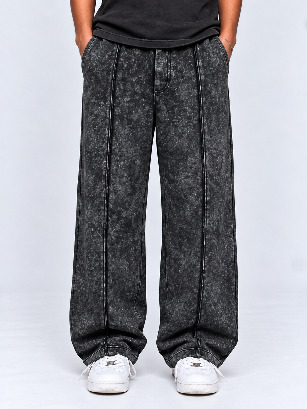 Stone Washed Black Baggy Trouser