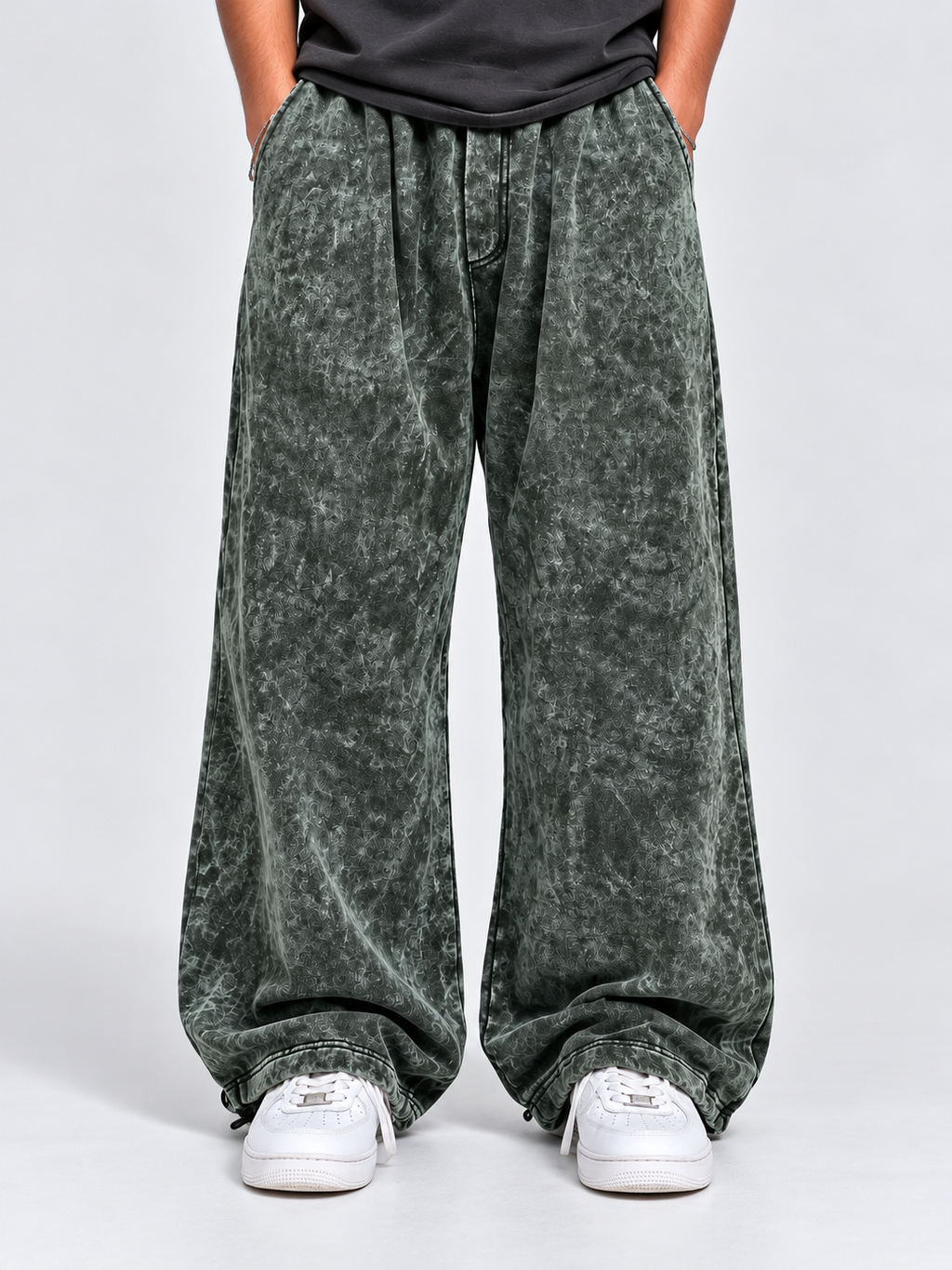 Acid-Washed Green Baggy Trouser