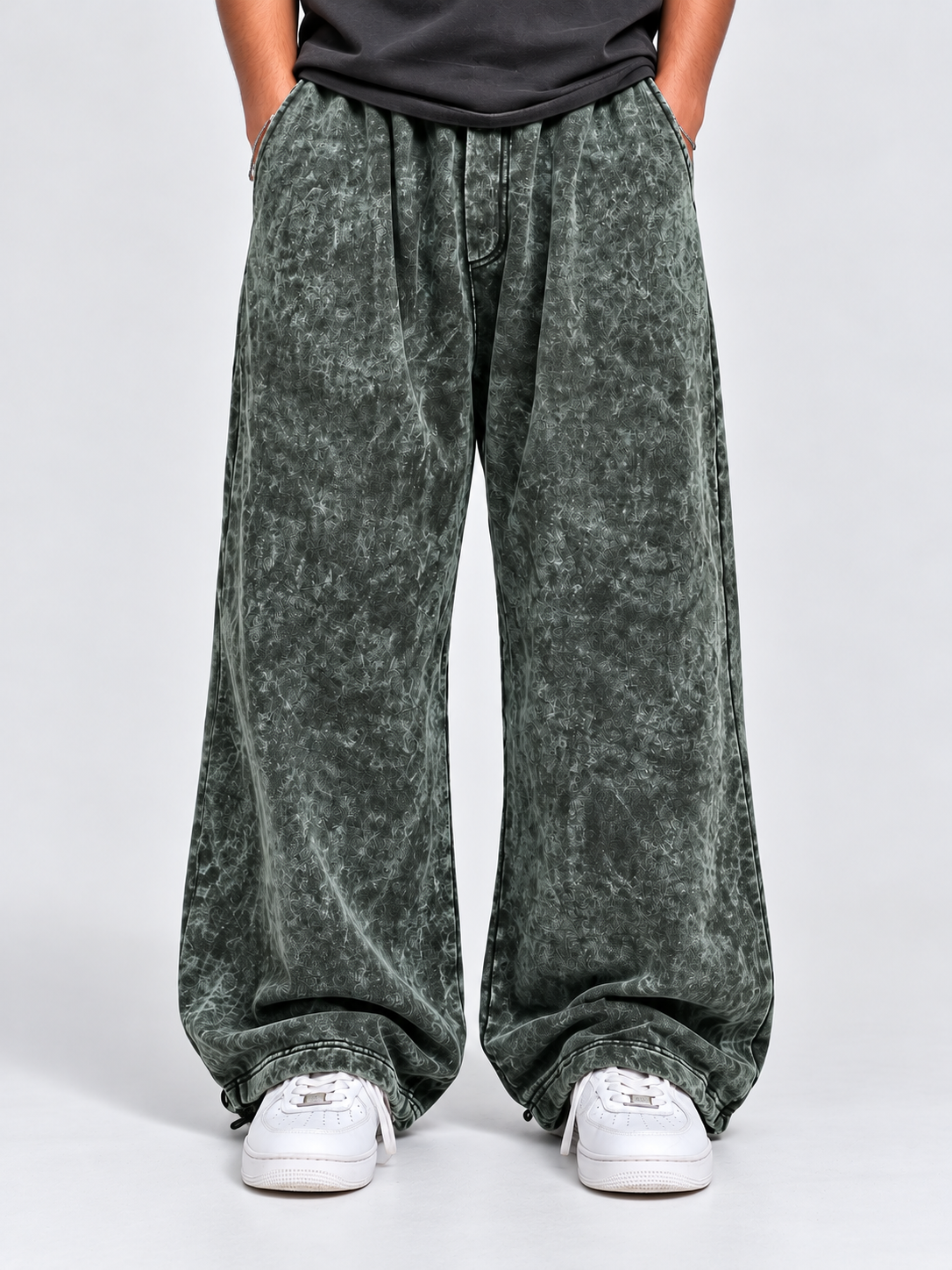 Acid-Washed Green Baggy Trouser